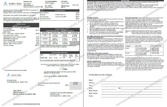 USA Golden State Water Company utility bill template in Word and PDF formats, 2 pages